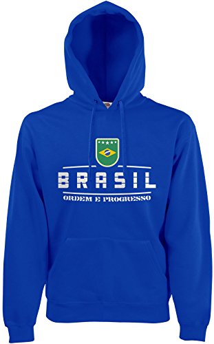 AkyTEX Brasilien Brazil Fan Hoodie Kapuzenpullover WM2018 Royalblau XXL von AkyTEX