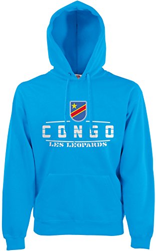 AkyTEX DR Kongo Zaire Fan Hoodie Kapuzenpullover WM2018 Azurblau M von AkyTEX