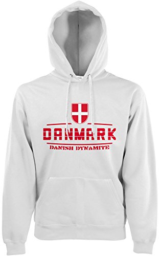 AkyTEX Dänemark Danmark Fan-Hoodie EM-2021 Kapuzenpullover Weiß L von AkyTEX