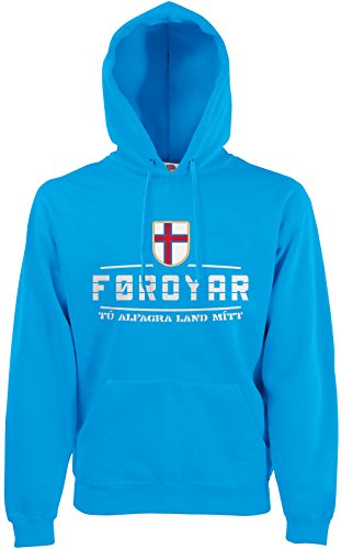 AkyTEX Färöer Fan-Hoodie EM-2021 Kapuzenpullover Azurblau L von AkyTEX