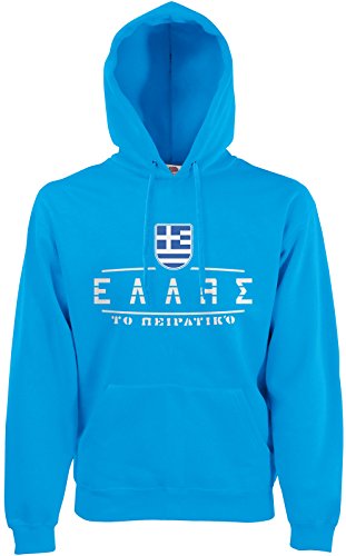 AkyTEX Griechenland Hellas Fan-Hoodie EM-2021 Kapuzenpullover Azurblau XL von AkyTEX