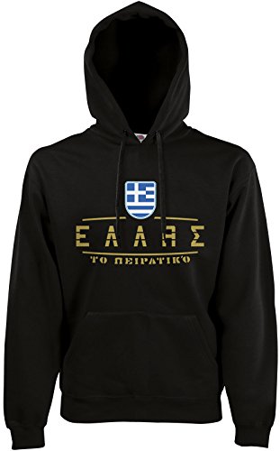 AkyTEX Griechenland Hellas Fan-Hoodie EM-2021 Kapuzenpullover Schwarz L von AkyTEX