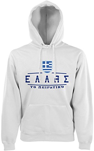 AkyTEX Griechenland Hellas Fan-Hoodie EM-2021 Kapuzenpullover Weiß XL von AkyTEX