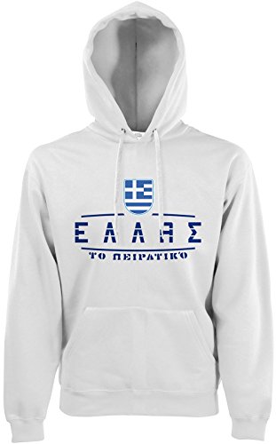 AkyTEX Griechenland Hellas Fan-Hoodie EM-2021 Kapuzenpullover Weiß XXL von AkyTEX