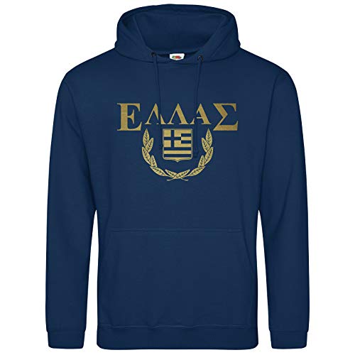 AkyTEX Griechenland Hoodie Kapuzenpullover Hoody Lorbeer Wappen (Navyblau, M) von AkyTEX