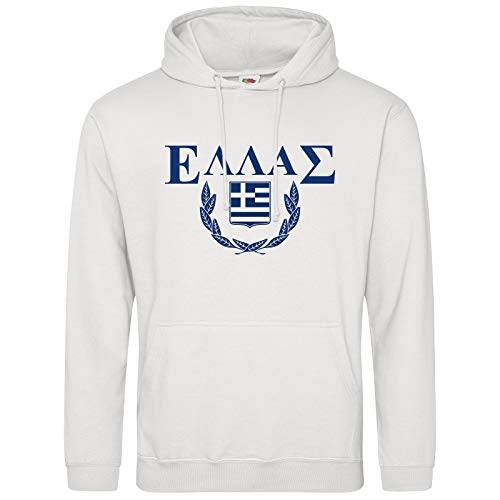 AkyTEX Griechenland Hoodie Kapuzenpullover Hoody Lorbeer Wappen (Weiss, M) von AkyTEX