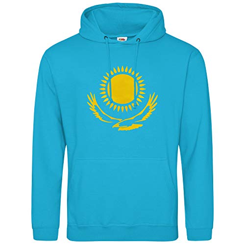 AkyTEX Kasachstan KA3AXCTAH Hoodie Kapuzenpullover Hoody Sonne Adler Wappen (Azurblau, L) von AkyTEX