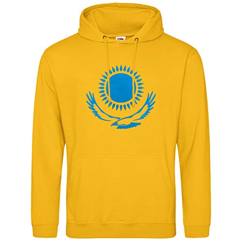 AkyTEX Kasachstan KA3AXCTAH Hoodie Kapuzenpullover Hoody Sonne Adler Wappen (Gelb, L) von AkyTEX