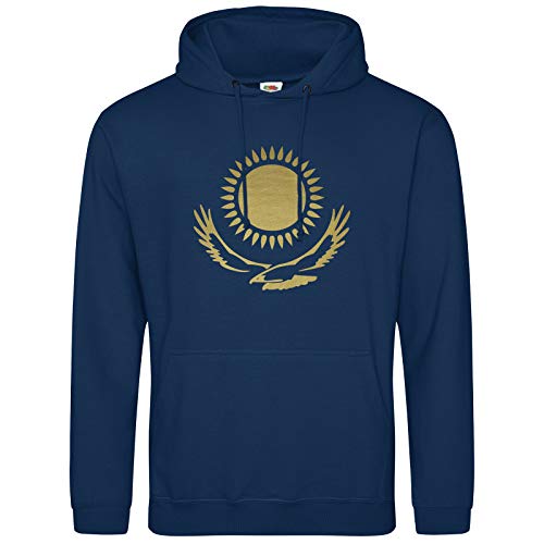 AkyTEX Kasachstan KA3AXCTAH Hoodie Kapuzenpullover Hoody Sonne Adler Wappen (Navyblau, S) von AkyTEX