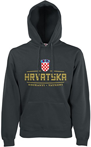 AkyTEX Kroatien Hrvatska Fan-Hoodie EM-2021 Kapuzenpullover Graphit S von AkyTEX