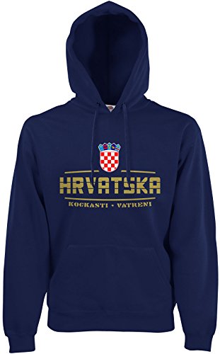 AkyTEX Kroatien Hrvatska Fan-Hoodie EM-2021 Kapuzenpullover Navyblau L von AkyTEX