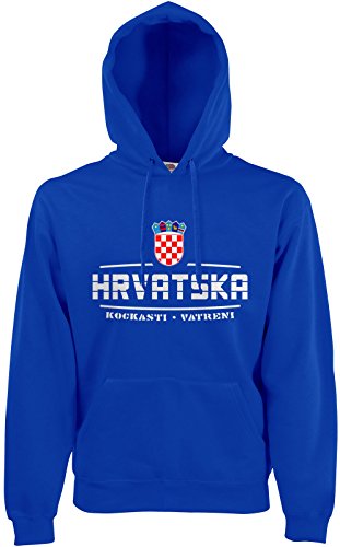 AkyTEX Kroatien Hrvatska Fan-Hoodie EM-2021 Kapuzenpullover Royalblau L von AkyTEX