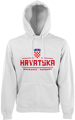 AkyTEX Kroatien Hrvatska Fan-Hoodie EM-2021 Kapuzenpullover Weiß L von AkyTEX