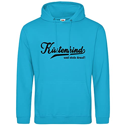 AkyTex Küstenkind und stolz Hoodie Kapuzenpullover Sweatshirt (Azurblau, M) von AkyTex