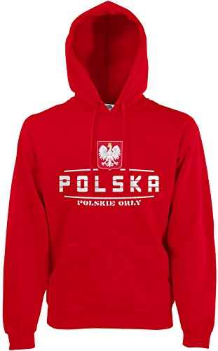 AkyTEX Polen Polska Fan-Hoodie EM-2021 Kapuzenpullover Rot L von AkyTEX