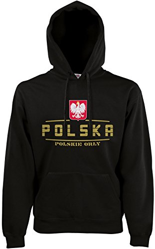 AkyTEX Polen Polska Fan-Hoodie EM-2021 Kapuzenpullover Schwarz XXL von AkyTEX