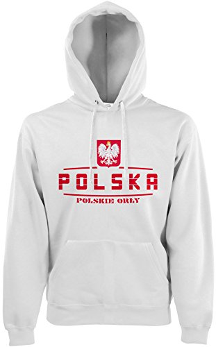 AkyTEX Polen Polska Fan-Hoodie EM-2021 Kapuzenpullover Weiß M von AkyTEX