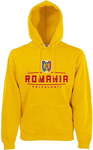 AkyTEX Rumänien Romania Fan-Hoodie EM-2021 Kapuzenpullover Gelb L von AkyTEX