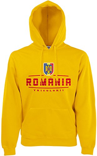 AkyTEX Rumänien Romania Fan-Hoodie EM-2021 Kapuzenpullover Gelb M von AkyTEX