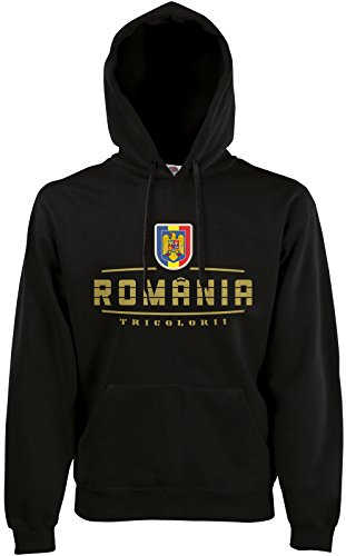 AkyTEX Rumänien Romania Fan-Hoodie EM-2021 Kapuzenpullover Schwarz M von AkyTEX