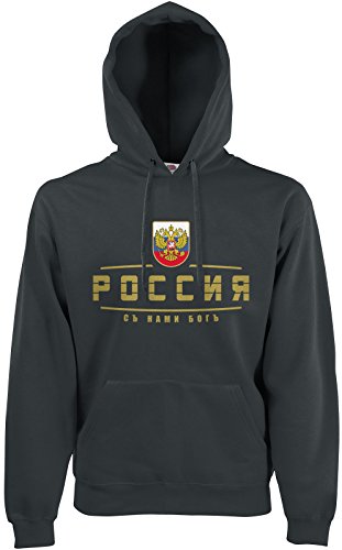 AkyTEX Russland Russia Fan-Hoodie EM-2021 Kapuzenpullover Graphit XL von AkyTEX