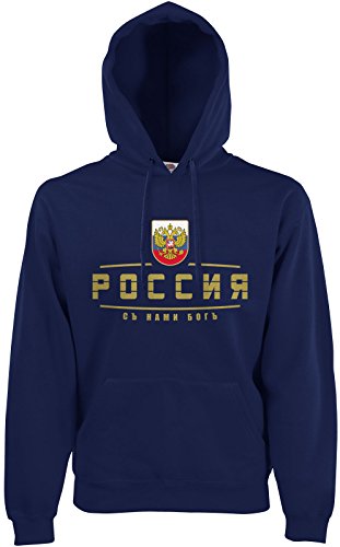 AkyTEX Russland Russia Fan-Hoodie EM-2021 Kapuzenpullover Navyblau L von AkyTEX