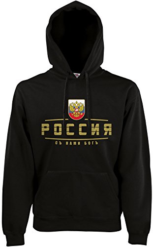 AkyTEX Russland Russia Fan-Hoodie EM-2021 Kapuzenpullover Schwarz L von AkyTEX