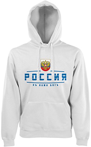 AkyTEX Russland Russia Fan-Hoodie EM-2021 Kapuzenpullover Weiß S von AkyTEX