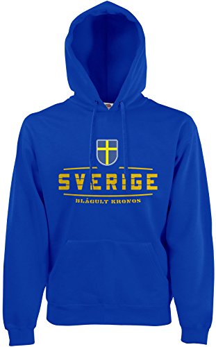 AkyTEX Schweden Sverige Fan-Hoodie EM-2021 Kapuzenpullover Royalblau L von AkyTEX