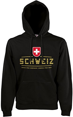 AkyTEX Schweiz Suisse Fan-Hoodie EM-2021 Kapuzenpullover Schwarz XL von AkyTEX