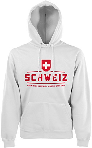 AkyTEX Schweiz Suisse Fan-Hoodie EM-2021 Kapuzenpullover Weiß L von AkyTEX