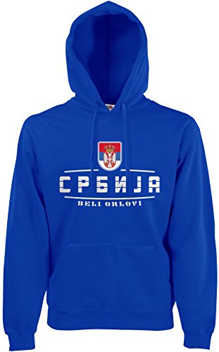 AkyTEX Serbien Srbija Fan-Hoodie EM-2021 Kapuzenpullover Royalblau XL von AkyTEX