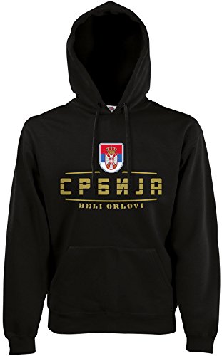 AkyTEX Serbien Srbija Fan-Hoodie EM-2021 Kapuzenpullover Schwarz M von AkyTEX