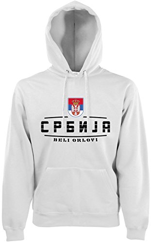 AkyTEX Serbien Srbija Fan-Hoodie EM-2021 Kapuzenpullover Weiß L von AkyTEX