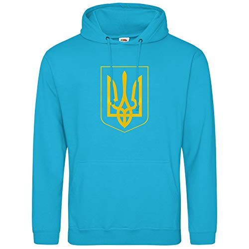 AkyTEX Ukraine Trysub Hoodie Kapuzenpullover Hoody Wappen (Azurblau, L) von AkyTEX