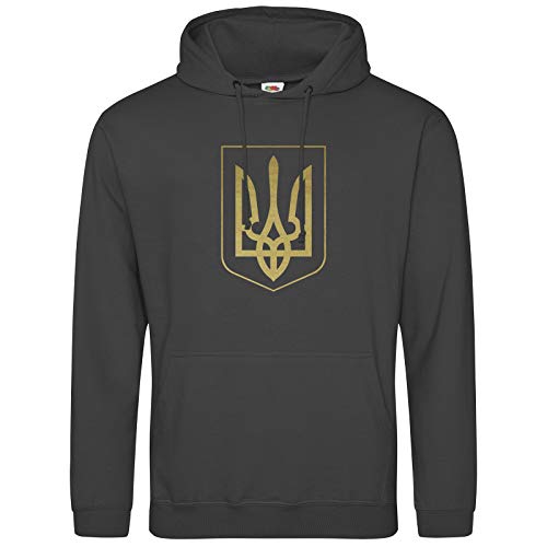 AkyTEX Ukraine Trysub Hoodie Kapuzenpullover Hoody Wappen (Graphit, XXL) von AkyTEX