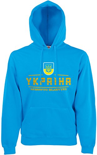 AkyTEX Ukraine Ukrajina Fan-Hoodie EM-2021 Kapuzenpullover Azurblau XL von AkyTEX