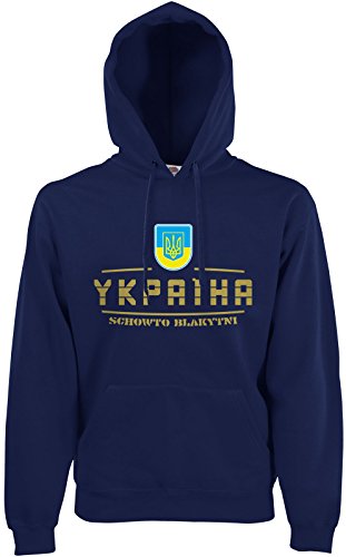 AkyTEX Ukraine Ukrajina Fan-Hoodie EM-2021 Kapuzenpullover Navyblau M von AkyTEX