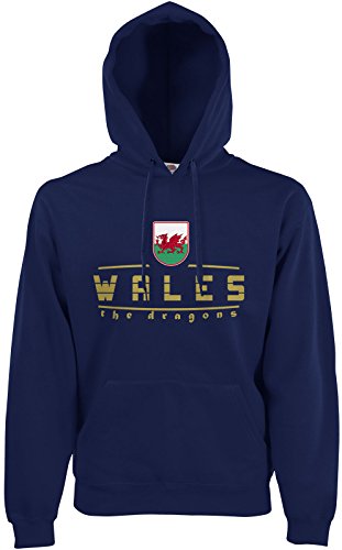 AkyTEX Wales Cymru Fan-Hoodie EM-2021 Kapuzenpullover Navyblau L von AkyTEX