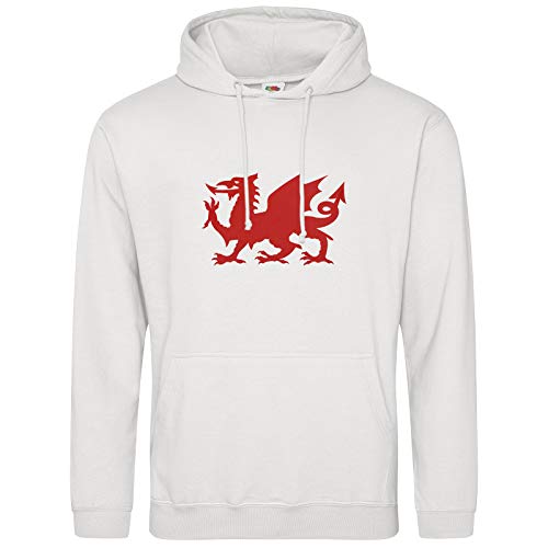 AkyTEX Wales Hoodie Kapuzenpullover Hoody The Red Dragon Wappen (Weiss, S) von AkyTEX