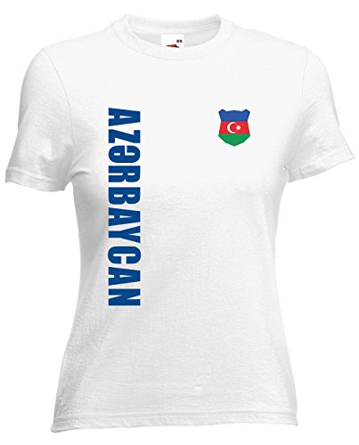 Aserbaidschan Azerbaycan EM-2020 Damen T-Shirt Wunschname Nr Weiß M von AkyTEX