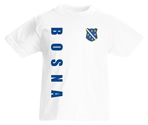 Bosnien Bosna EM-2020 Kinder T-Shirt Wunschname Nummer Weiß 104 von AkyTEX