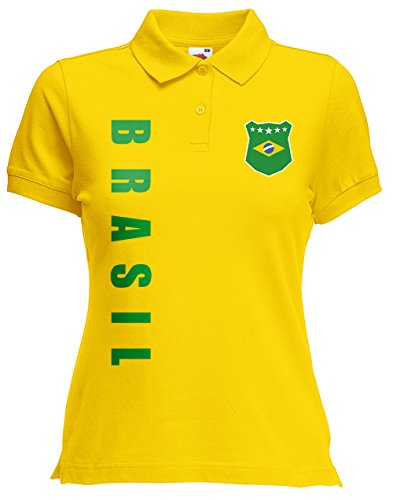 Brasilien Brasil Damen Polo-Shirt Name Nummer WM-2022 Trikot Gelb S von AkyTex