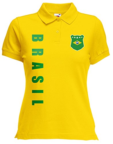 Brasilien Brasil Damen Polo-Shirt Name Nummer WM-2022 Trikot Gelb XL von AkyTex
