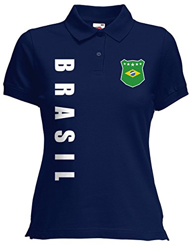 Brasilien Brasil Damen Polo-Shirt Name Nummer WM-2022 Trikot Navyblau M von AkyTEX