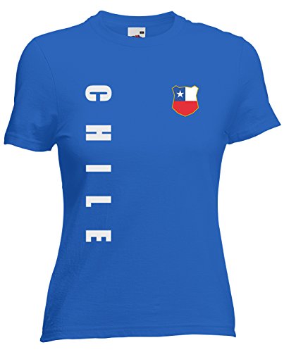 Chile WM-2022 Damen T-Shirt Wunschname Nummer Royalblau S von AkyTex