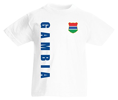 Gambia WM-2022 Kinder T-Shirt Wunschname Nummer Weiß 116 von AkyTEX