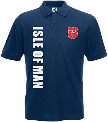 Isle of Man EM-2020 Polo-Shirt Wunschname Wunschnummer Navyblau L von AkyTEX