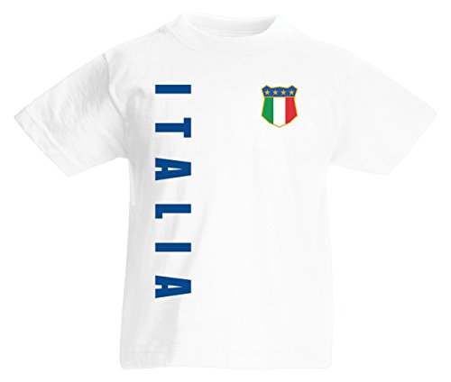 Italien Italia EM-2020 Kinder T-Shirt Wunschname Nummer Weiß 164 von AkyTEX