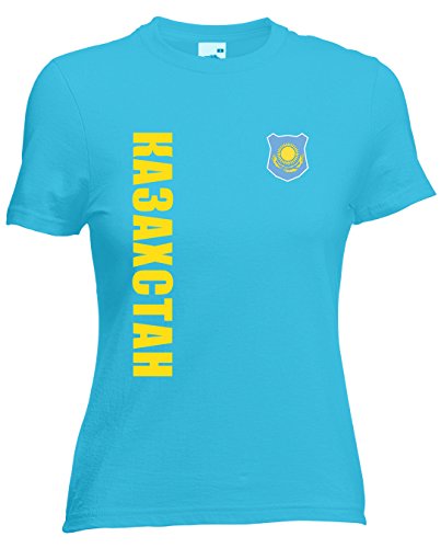 Kasachstan Ka3axctah EM-2020 Damen T-Shirt Wunschname Nummer Azurblau XS Kasachstan Ka3axctah EM-2020 Damen T-Shirt Wunschname Nummer Azurblau XS von AkyTEX